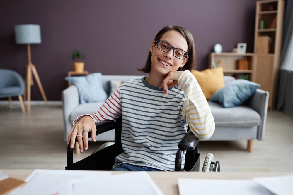 portrait of disabled women smiling and looking at camera